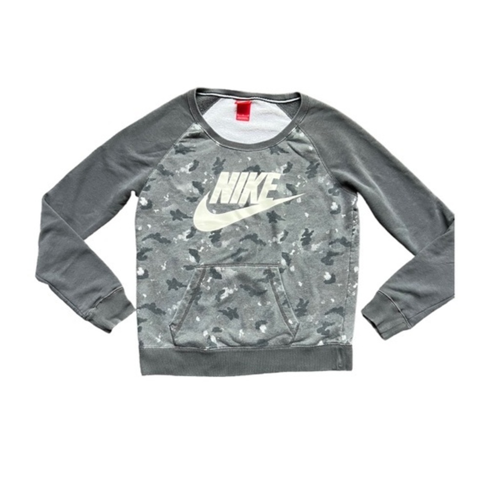 Nike Tech Sweatshirt Gray Camo Pullover Kangaroo Pocket Scoop Neck Medium
